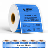 SEZNIK Waterproof, Non-Tearable, Long Lasting Print, Sticky Thermal Lables, Label Roll, 2 inch Adhesive Thermal Labels for Label Printers (50mmx25mm) - 1250 Lables, Royal Blue