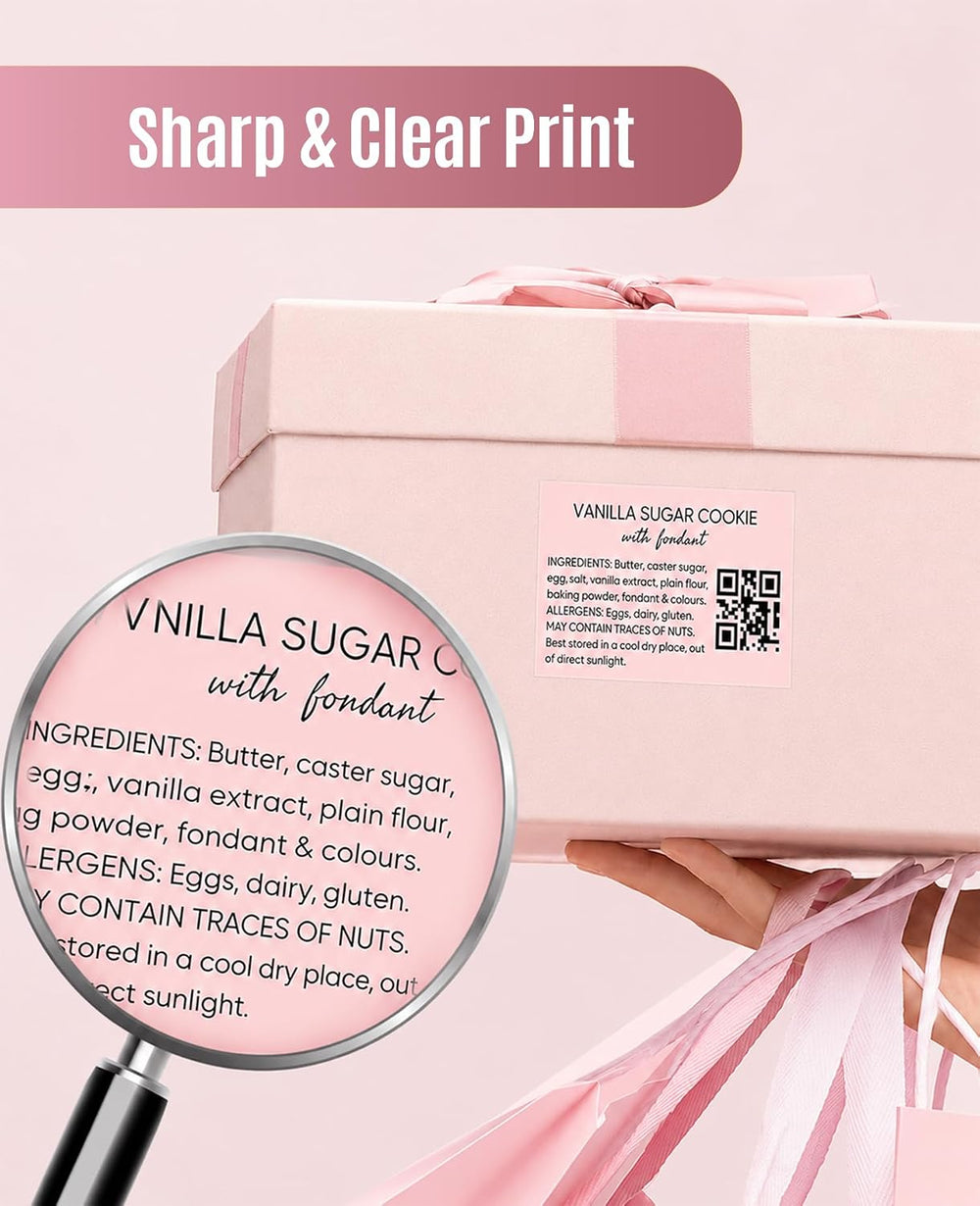 SEZNIK Waterproof, Non-Tearable, Long Lasting Print, Sticky Thermal Lables, Label Roll, 2 inch Adhesive Thermal Labels for Label Printers (50mmx50mm) - 500 Lables, Pastel Pink
