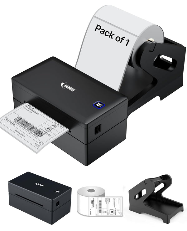 SEZNIK LabelX Shipping Label Printer Bundle with Roll Holder & 4x6 Thermal Labels | Bluetooth + USB Inkless Printer | 400 Labels | for Amazon, Meesho, Courier & Barcode Printing