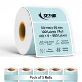 SEZNIK Waterproof, Non-Tearable, Long Lasting Print, Sticky Thermal Lables, Label Roll, 2 inch Adhesive Thermal Labels for Label Printers (50mmx50mm) - 500 Lables, Pastel Blue