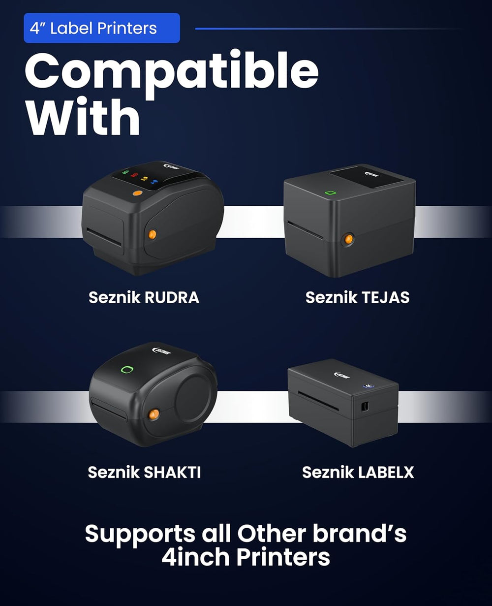 SEZNIK Thermal Printer 4x6 Inch Label Paper (100x150mm) | 800 Labels | Shipping, Parcel, Barcode & Address Labels | Waterproof, Oil & Scratch Resistant Label Roll | BPA Free | Perforated (Pack of 2)