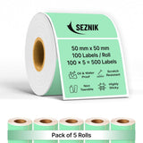 SEZNIK Waterproof, Non-Tearable, Long Lasting Print, Sticky Thermal Lables, Label Roll, 2 inch Adhesive Thermal Labels for Label Printers (50mmx50mm) - 500 Lables, Pastel Green