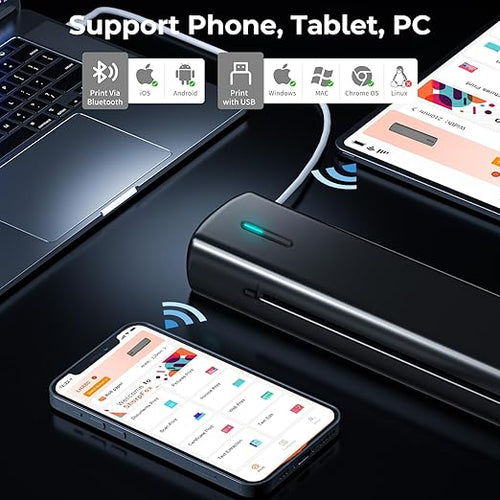Portable A4 Printer, Bluetooth, Inkless Thermal Printer | USB, Bluetooth Compatible with Android iOS Laptop | 1 Year Warranty (Lite-203DPI-Black)