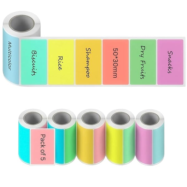 Seznik Multicolor Sticky Adhesive Thermal Labels, 50 mm width by 30mm width, Compatible with all model 2 inch Mini Thermal Printer (Multicolor- 50 * 30mm - 450 Labels)