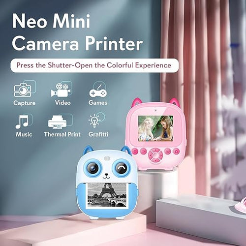SEZNIK Mini Camera Printer, Click Photo Print, Inkless, Bluetooth HD Print, Android, iOS. Instant Print (Neo-Blue)
