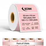 SEZNIK Waterproof, Non-Tearable, Long Lasting Print, Sticky Thermal Lables, Label Roll, 2 inch Adhesive Thermal Labels for Label Printers (50mmx50mm) - 500 Lables, Pastel Pink