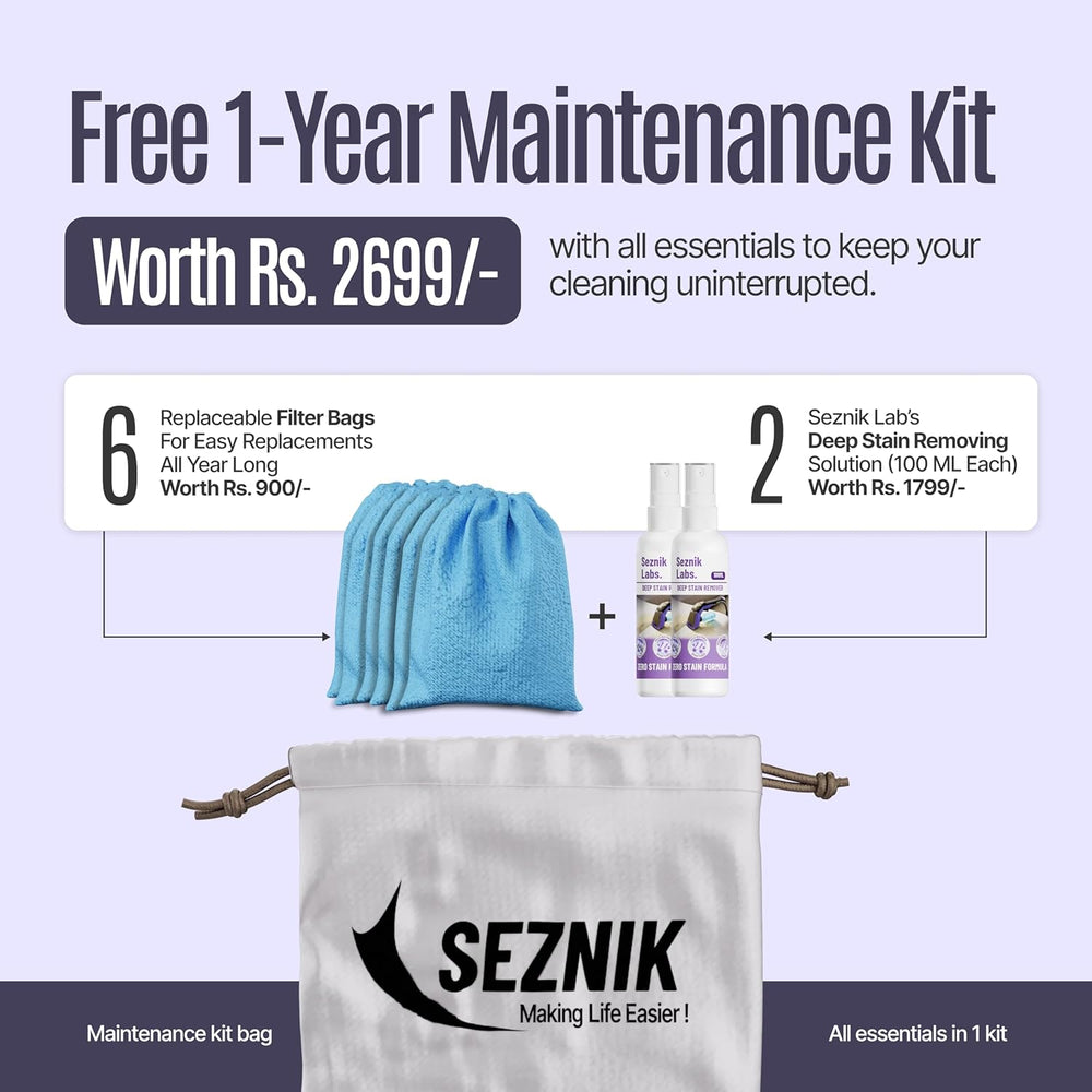 SEZNIK Mighty Wet and Dry Vacuum Cleaner for Home | Spot Cleaning & Blowing | 1300Watt, 20KPA Suction | 9 Attachments | 6m BIS Cord | Includes Free 1 Year Maintenance Kit Worth ₹2699 | 1 Year Warranty