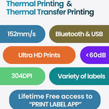 SEZNIK Rudra Thermal Label Printer | Direct Thermal + Transfer | E-Commerce 304 DPI HD Print | USB, Bluetooth, WiFi | Shipping, Jewellery, Excel Print, MRP, Barcode | 1 Year Warranty | No SellerFlex