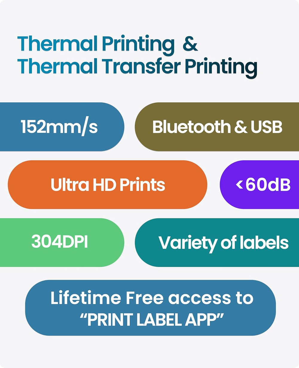 SEZNIK Rudra Thermal Label Printer | Direct Thermal + Transfer | E-Commerce 304 DPI HD Print | USB, Bluetooth, WiFi | Shipping, Jewellery, Excel Print, MRP, Barcode | 1 Year Warranty | No SellerFlex