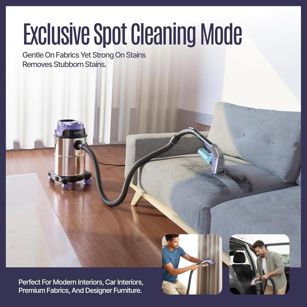 SEZNIK All in One Wet and Dry Vacuum Cleaner for Home | Spot Cleaning, Mopping & Blowing | 15L Steel Tank | 1300W, 20KPA Suction | 9 Attachments | Includes 1-Year Maintenance Kit Worth ₹3496
