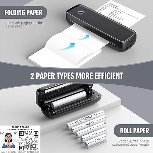 SEZNIK Portable A4 Printer, Wireless, Inkless for Professionals,Tavel | Mini Printer | USB, Bluetooth Printer Compatible with Android iOS Laptop | 1 Year Warranty (Classic-203dpi-Black)