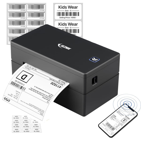 SEZNIK LabelX Shipping Label Printer Bundle with Roll Holder & 4x6 Thermal Labels | Bluetooth + USB Inkless Printer | 400 Labels | for Amazon, Meesho, Courier & Barcode Printing