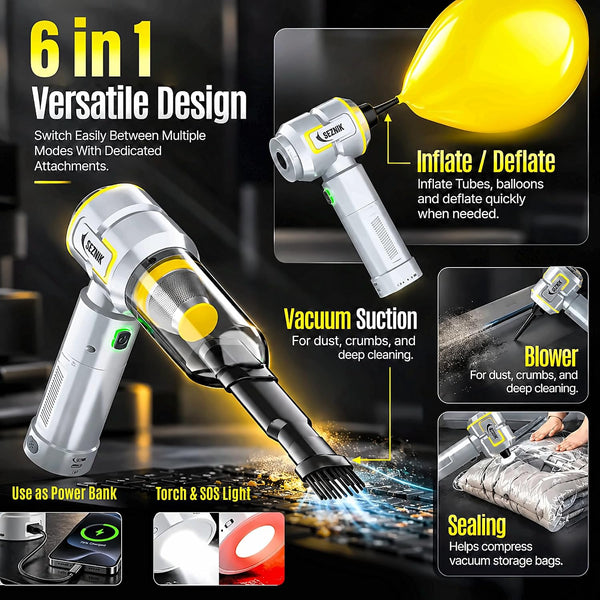 SEZNIK Stark Vacuum Cleaner for Home Use | Wired + Battery Powered 4 in 1 Cordless Vacuum Cleaner & Blower | Rechargeable 6000mAh | 3 Speed Suction Upto 18000PA | 1 Year Warranty