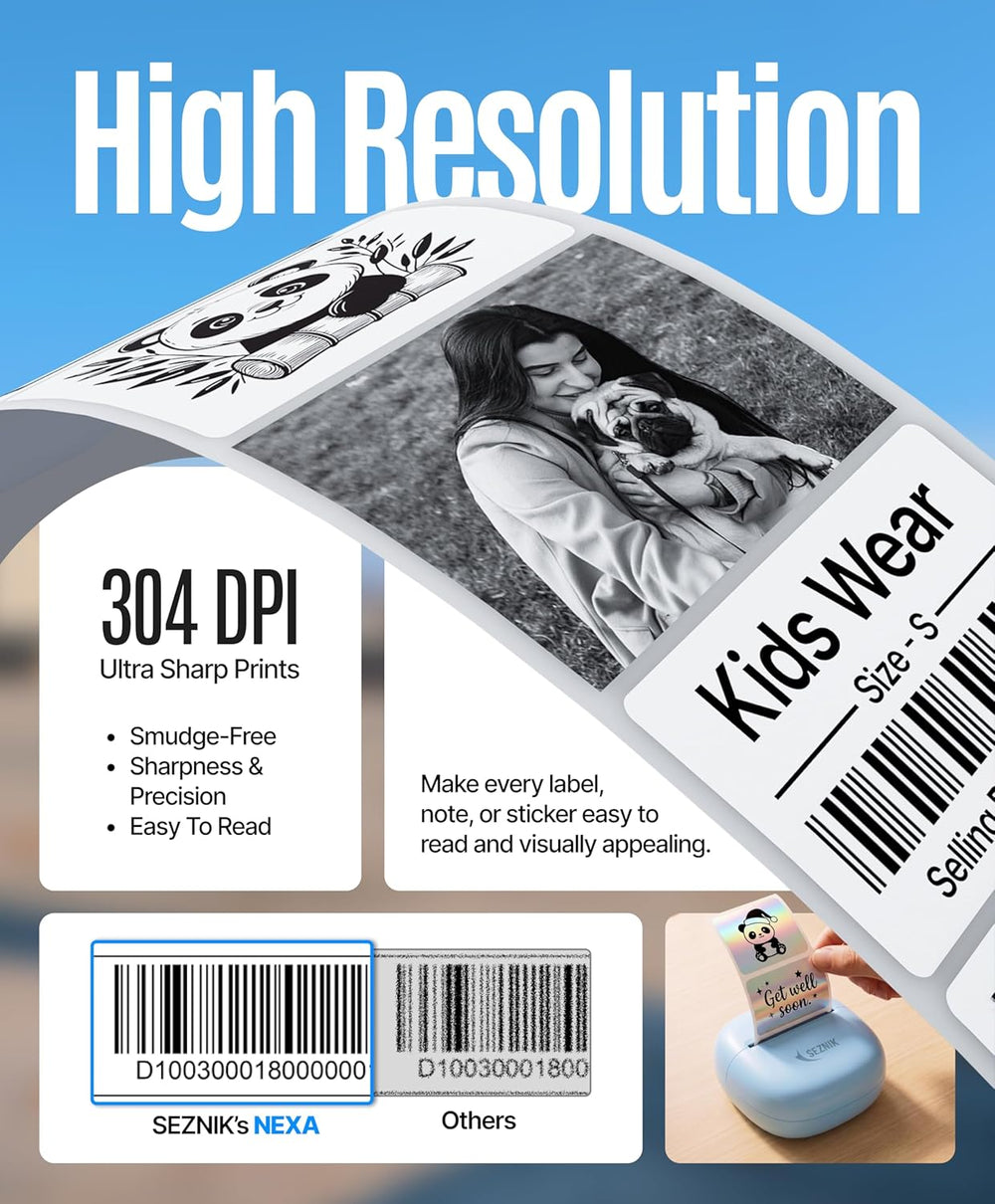 SEZNIK NEXA Mini Printer for Mobile | Bluetooth Portable Mini Thermal Printer | 304 DPI | Inkless Sticker, Image, Labels, Doodle, Notes Printer | Mobile Printing for Android, iOS & Windows