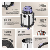 SEZNIK All in One Wet and Dry Vacuum Cleaner for Home | Spot Cleaning, Mopping & Blowing | 15L Steel Tank | 1300W, 20KPA Suction | 9 Attachments | Includes 1-Year Maintenance Kit Worth ₹3496