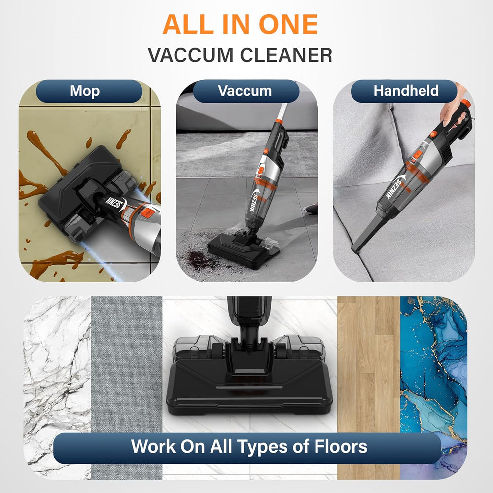 SEZNIK Vacuum Cleaner for Home Use Wet and Dry | Wet Spills & Floor Mopping + Dry Vacuuming | Turbo Sweep 3-in-1 Handheld Vacuum Cleaner | Corded, 600W, 20kpa Suction | 200ml Water Tank (SZ-V07)