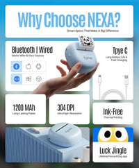 SEZNIK NEXA Mini Printer for Mobile | Bluetooth Portable Mini Thermal Printer | 304 DPI | Inkless Sticker, Image, Labels, Doodle, Notes Printer | Mobile Printing for Android, iOS & Windows