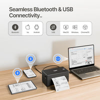 SEZNIK LabelX Shipping Label Printer Bundle with Roll Holder & 4x6 Thermal Labels | Bluetooth + USB Inkless Printer | 400 Labels | for Amazon, Meesho, Courier & Barcode Printing