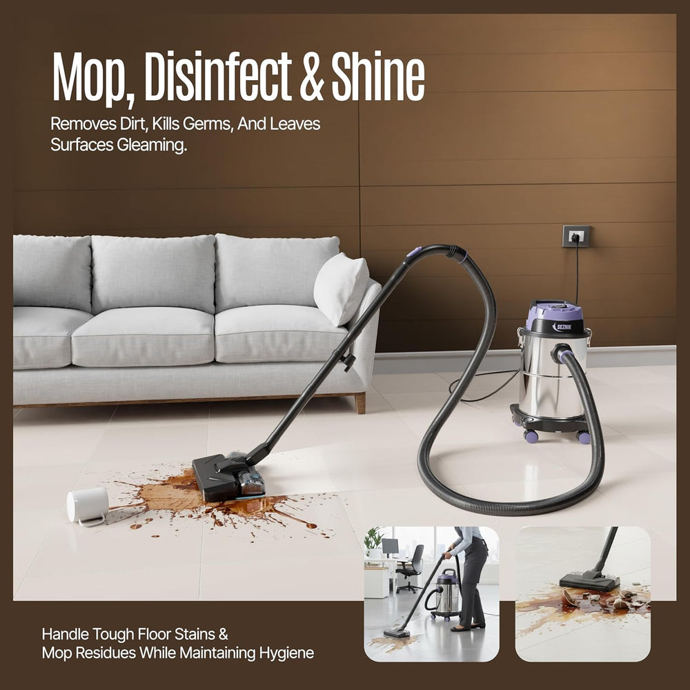 SEZNIK All in One Wet and Dry Vacuum Cleaner for Home | Spot Cleaning, Mopping & Blowing | 15L Steel Tank | 1300W, 20KPA Suction | 9 Attachments | Includes 1-Year Maintenance Kit Worth ₹3496