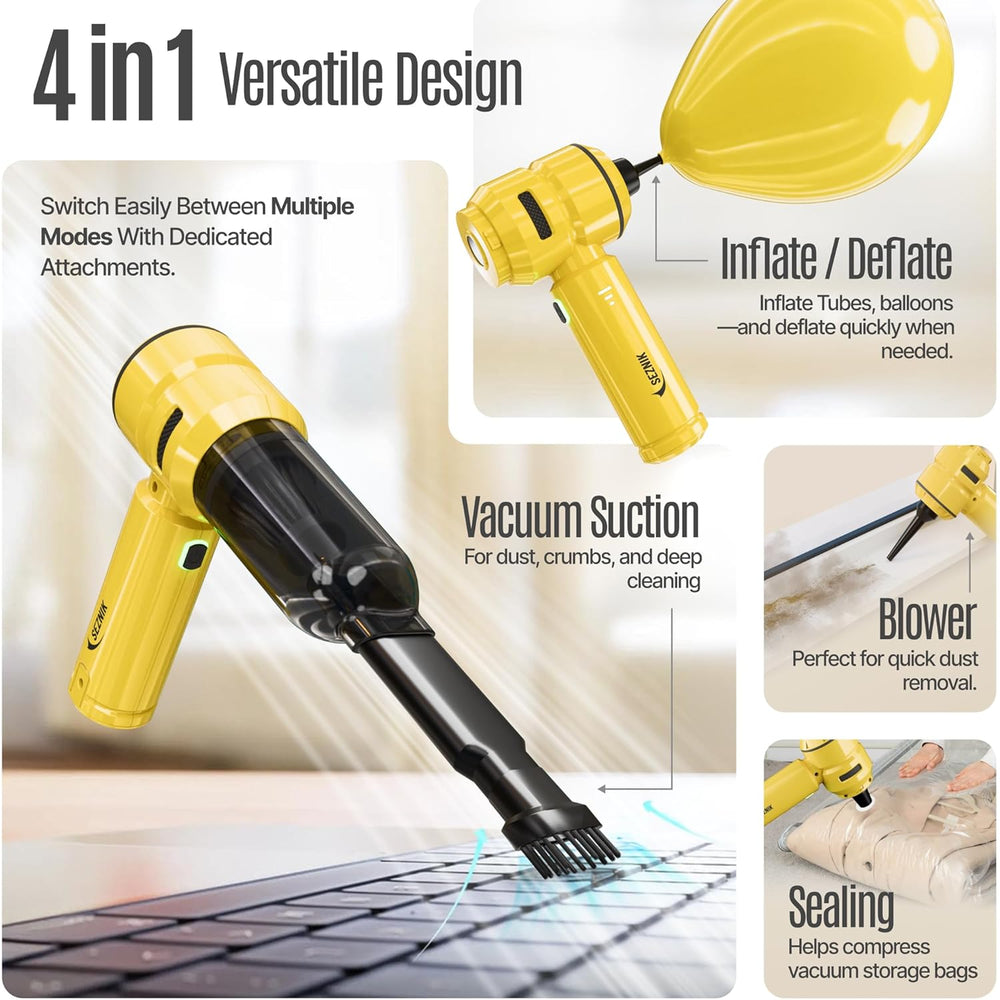 SEZNIK Vacuum Cleaner for Home Use | Car Use | 4 in 1 Cordless Vacuum Cleaner & Blower | Rechargeable 6000mAh | 3 Speed Suction Upto 18000PA | BLDC Motor | Clean Sofa, Curtains, More | 1 Year Warranty